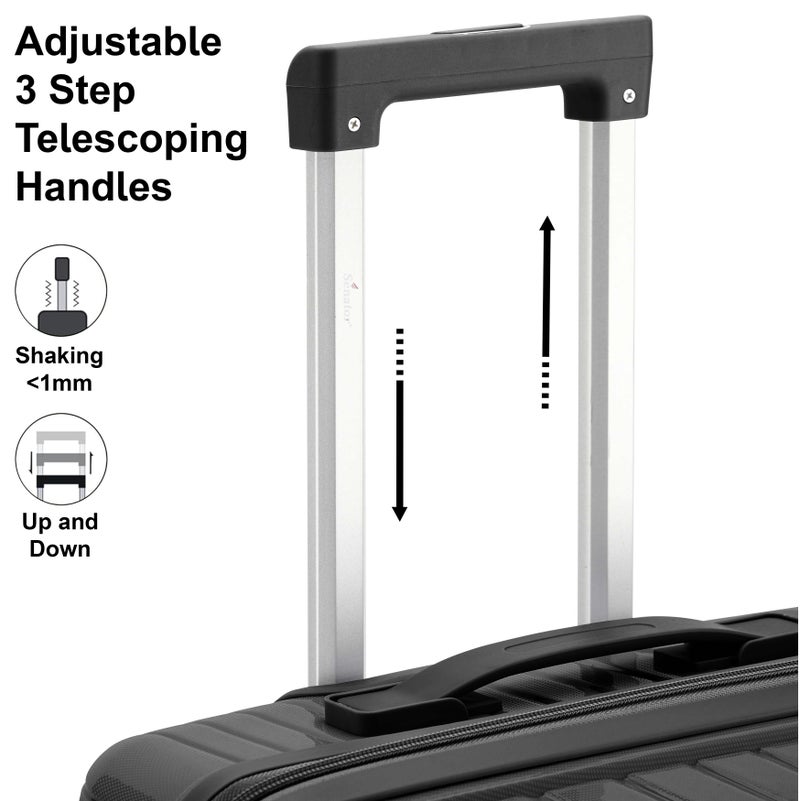 SENATOR Unisex Hard Case Medium Checked Luggage Lightweight PP Fashion Trolley Luggage with 360° Degree 4 Twin Wheel and Safe Zippers KH1010 Black - Image 3